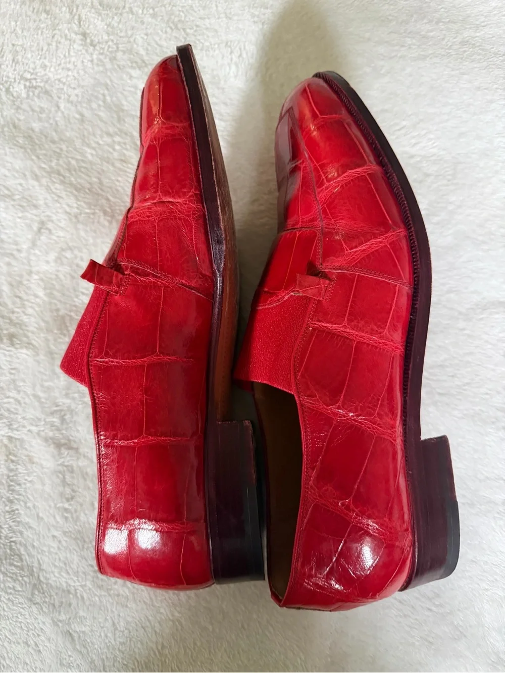 Red Croc-Texture Leather Slip-On Loafers